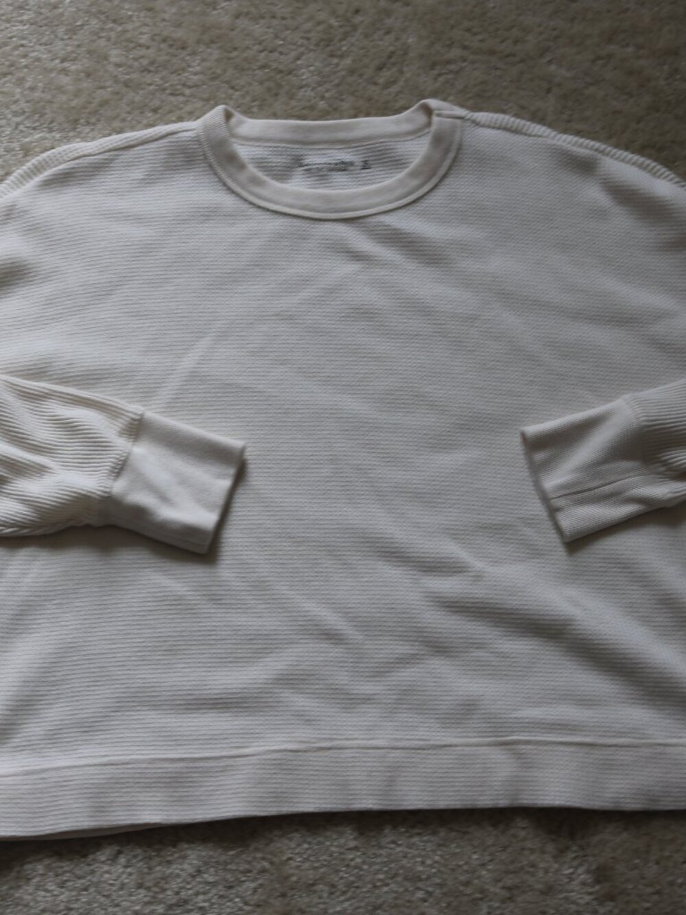 Abercrombie & Fitch Cream Waffle-Knit Long Sleeve Tee - Picture 1 of 3